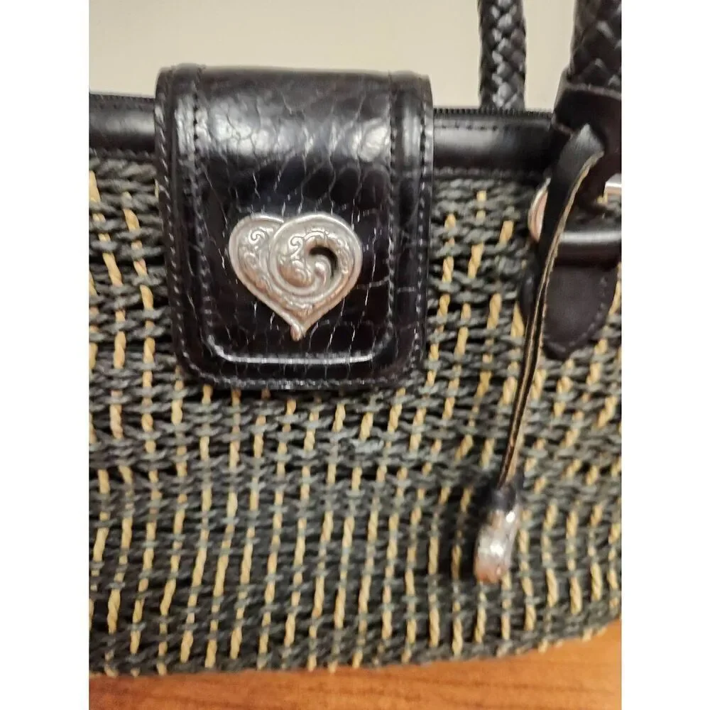 Brighton Vintage Woven Small Shoulder Bag Wicker Braided Basket Purse Heart Logo